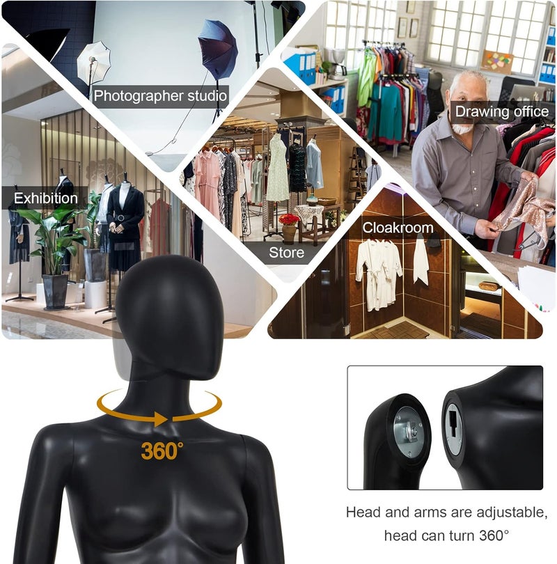 JSUN7 Mannequin Female Realistic Stand Full Body Dress Form Display Manikin Torso for Clothing Store Tailor Shop, Black - Image 4